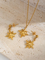 Complete necklace and earrings set made of stainless steel, waterproof and non-fading, in gold color, suitable for women's daily wear.