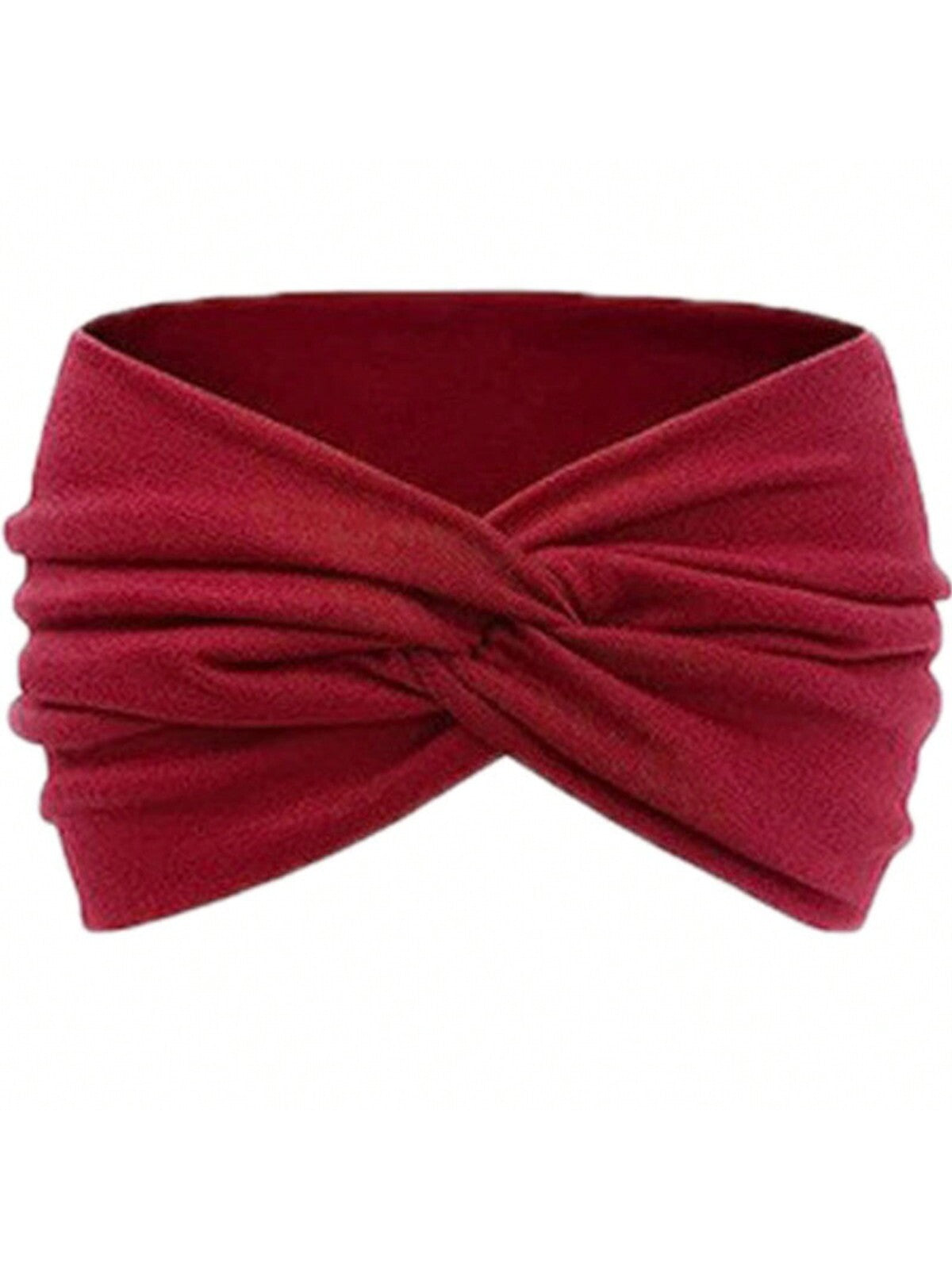 Women's Solid Color Wide Bohemian Headband, Non-Slip Lining for Sports, Large Vintage Hair Accessory, Burgundy