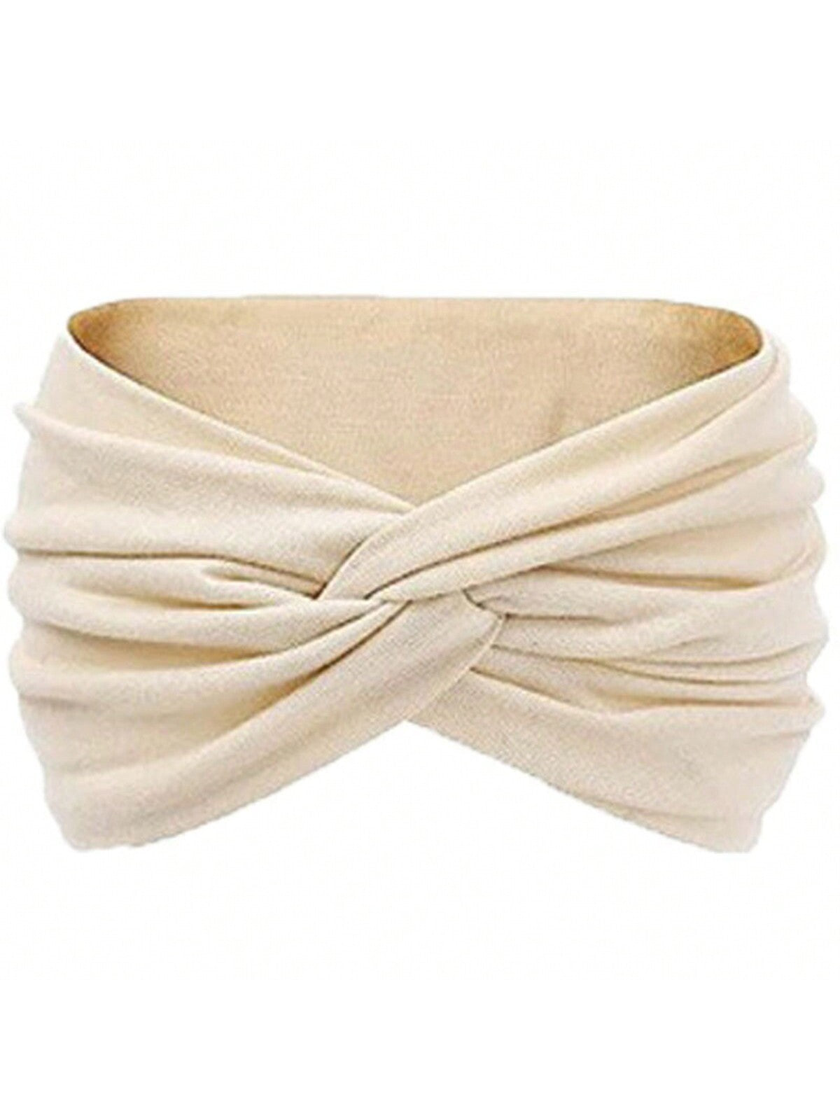 Women's Solid Color Wide Bohemian Headband, Non-Slip Lining for Sports, Large Vintage Flesh Color Hair Accessory
