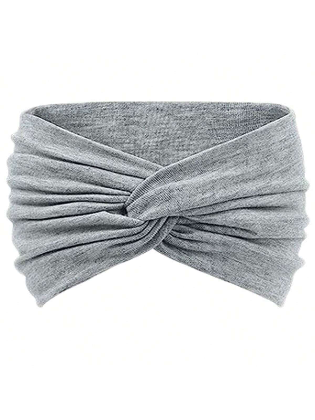 Women's Solid Color Wide Bohemian Headband, Non-Slip Lining for Sports, Large Vintage Hair Accessory Grey