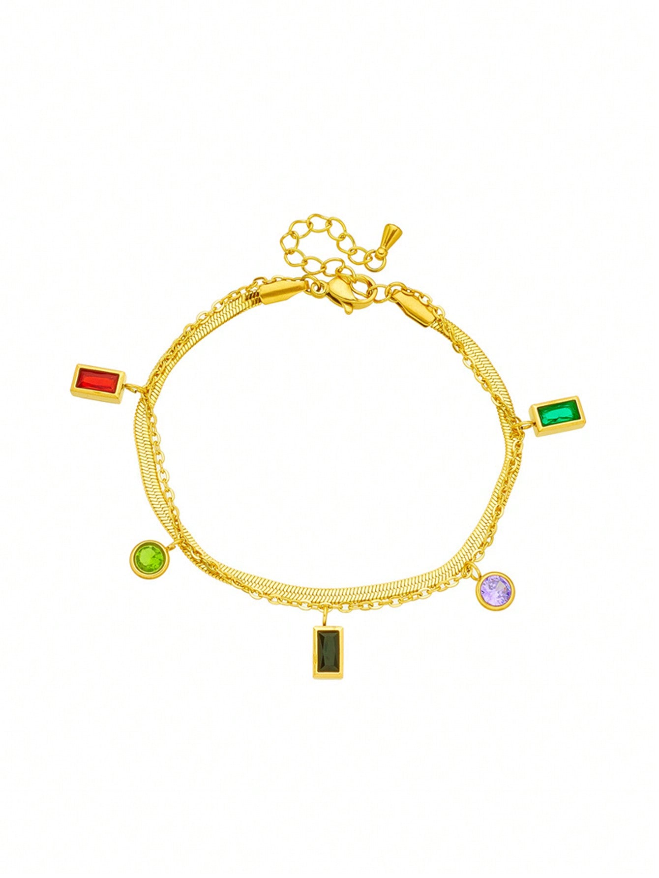 Women's Wide Multicolor Double Level Dopamine Crystal Chain Bracelet with Stones and Stainless Steel, Suitable for Daily Wear.
