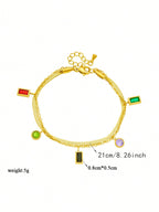 Women's Wide Multicolor Double Level Dopamine Crystal Chain Bracelet with Stones and Stainless Steel, Suitable for Daily Wear.