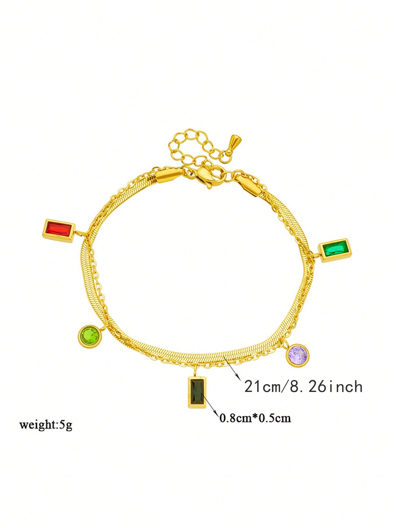 Women's Wide Multicolor Double Level Dopamine Crystal Chain Bracelet with Stones and Stainless Steel, Suitable for Daily Wear.