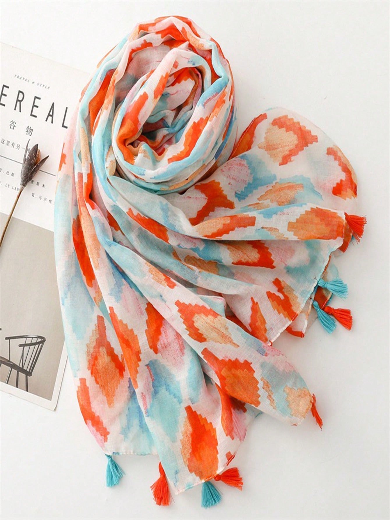 Stylish and colorful orange sunscreen scarf, perfect for spring and summer.