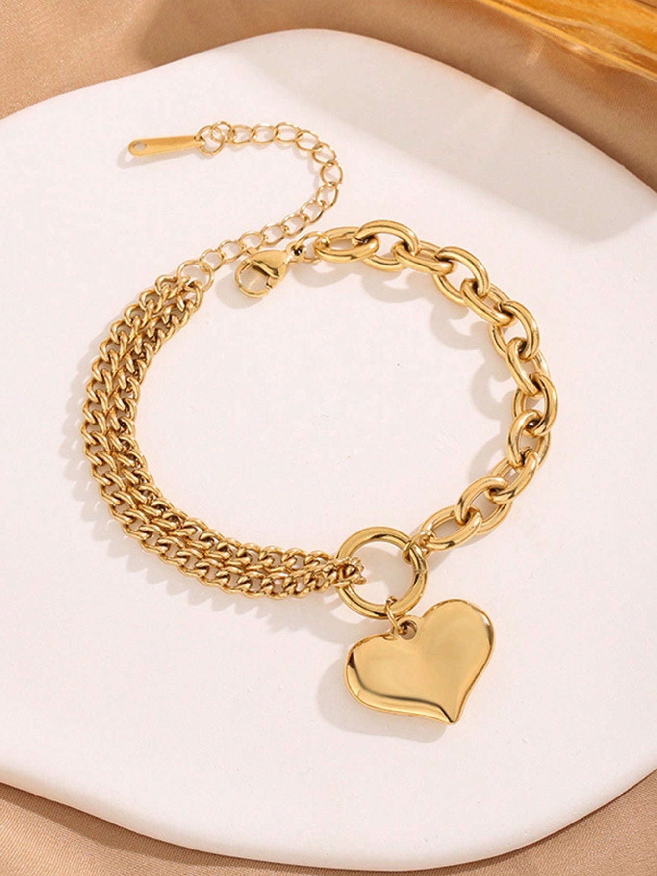 1pc European and American Style Stainless Steel Metal Heart Women's Bracelet Personalized Hip Hop Style Red Net Bracelet Suitable for Daily Use