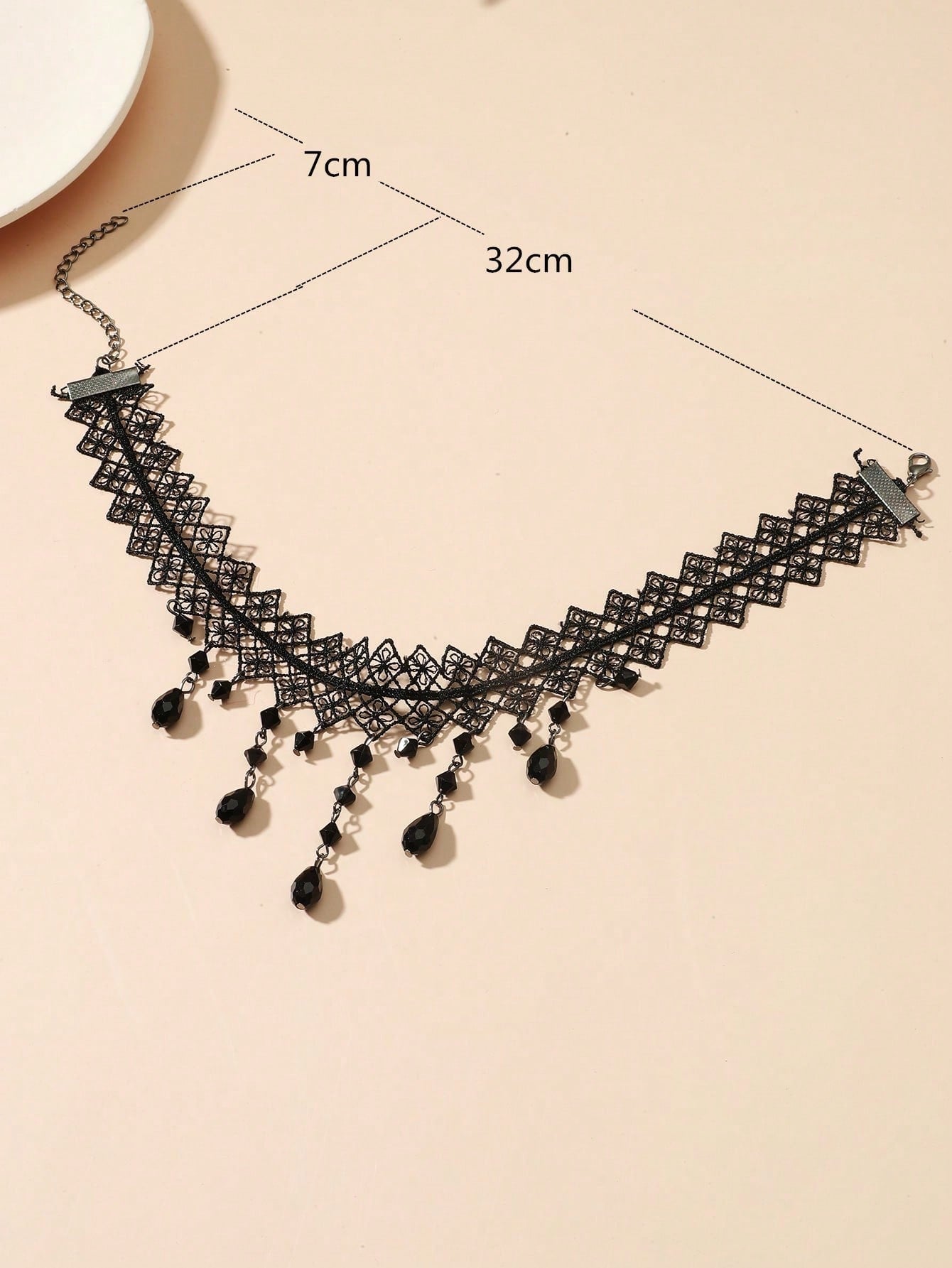 Crystal Bead Decor Lace Necklace