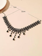 Crystal Bead Decor Lace Necklace