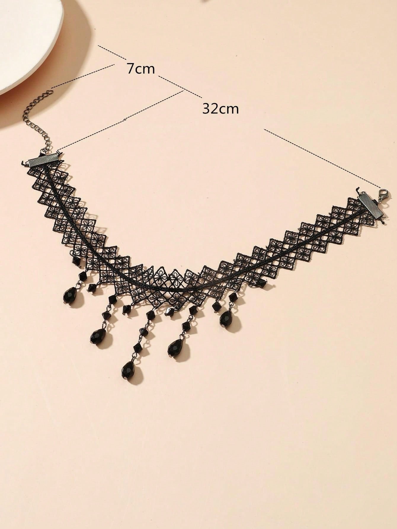 Crystal Bead Decor Lace Necklace