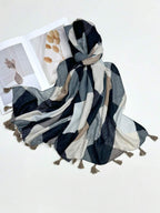 Breathable Tassel Scarf Lightweight Beach Accessories, Elegant Design Scarf for Women, Fashion Colorful Silk Scarf for Outdoor Sun Protection and Head Covering, Versatile, Spring/Summer