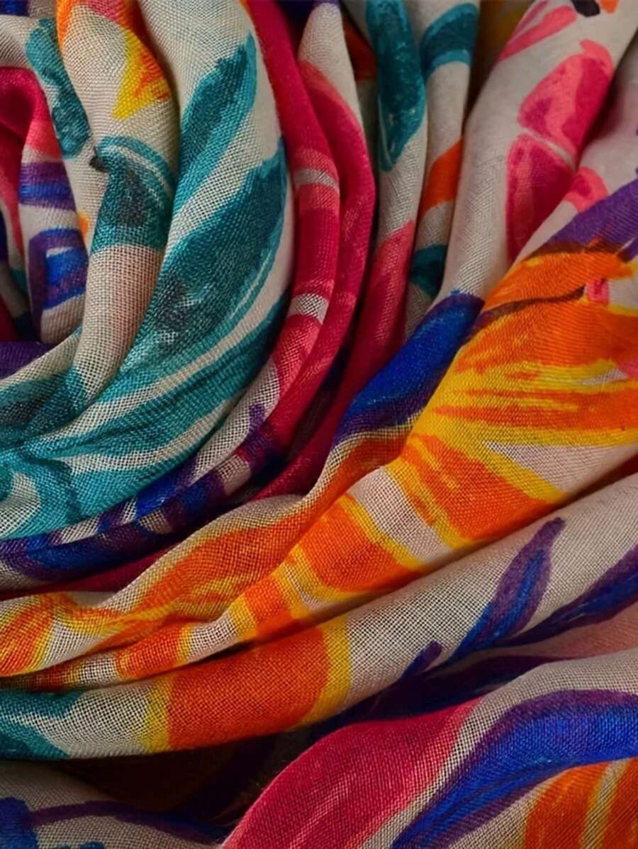وشاح كتان مزين بشرابات بتصميم كلاسيكي للنساء، قطعة واحدة 