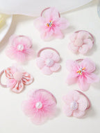 10-Piece Transparent Floral Hair Ties Set for Girls