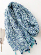Fashion Beach Accessories for Women, Silk Scarves, Elegant and Simple Print Shawl, Breathable Long Tassel Scarf, Sun Protection for Spring and Summer, Outdoor and Beach, Versatile Head Scarf