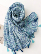 Fashion Beach Accessories for Women, Silk Scarves, Elegant and Simple Print Shawl, Breathable Long Tassel Scarf, Sun Protection for Spring and Summer, Outdoor and Beach, Versatile Head Scarf