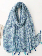 Fashion Beach Accessories for Women, Silk Scarves, Elegant and Simple Print Shawl, Breathable Long Tassel Scarf, Sun Protection for Spring and Summer, Outdoor and Beach, Versatile Head Scarf