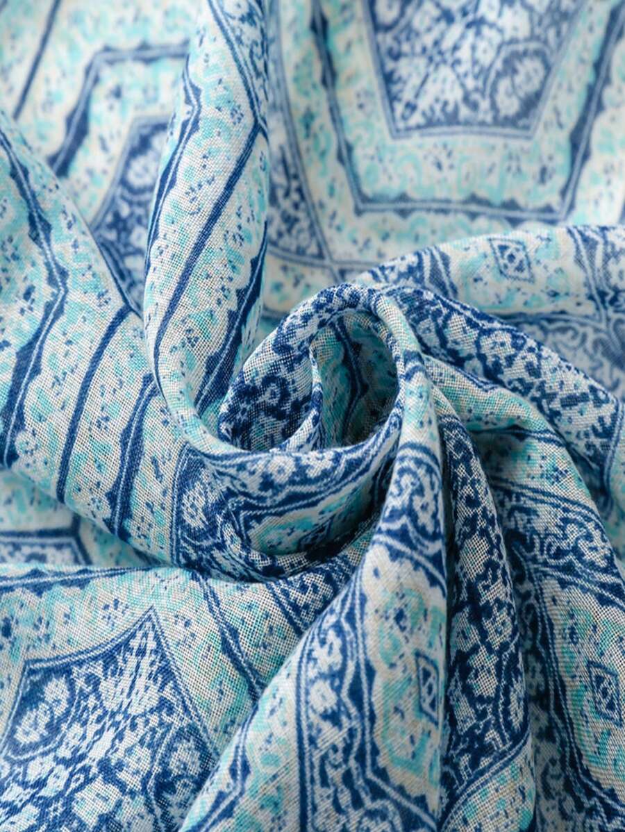 Fashion Beach Accessories for Women, Silk Scarves, Elegant and Simple Print Shawl, Breathable Long Tassel Scarf, Sun Protection for Spring and Summer, Outdoor and Beach, Versatile Head Scarf