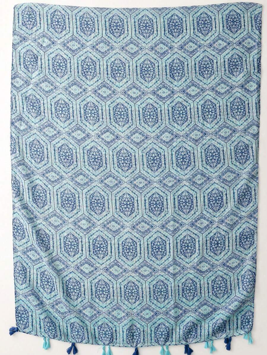 Fashion Beach Accessories for Women, Silk Scarves, Elegant and Simple Print Shawl, Breathable Long Tassel Scarf, Sun Protection for Spring and Summer, Outdoor and Beach, Versatile Head Scarf