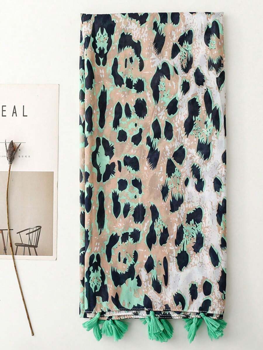 Elegant and simple silk scarf for women, large vivid leopard print scarf, bohemian scarf for spring and summer beach, linen fabric