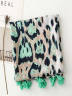 Elegant and simple silk scarf for women, large vivid leopard print scarf, bohemian scarf for spring and summer beach, linen fabric