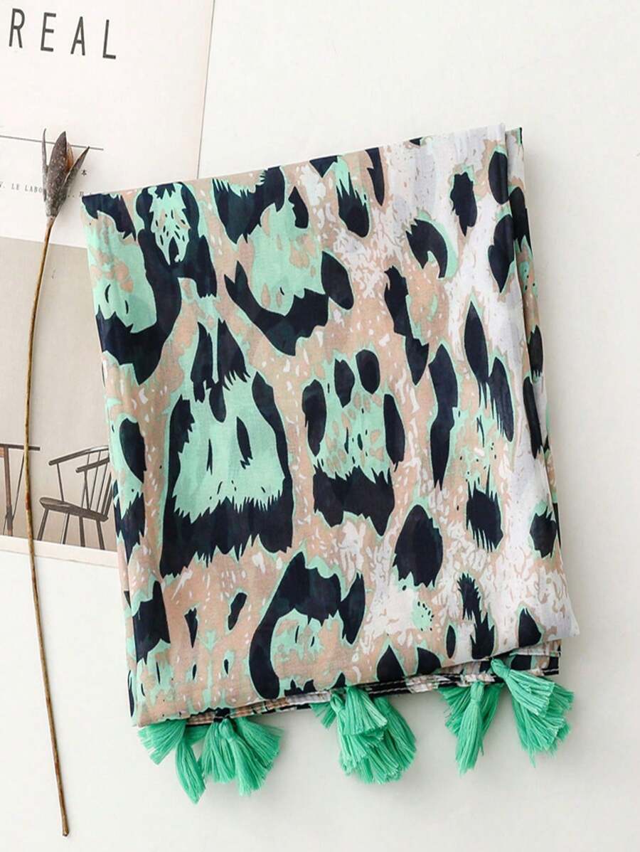 Elegant and simple silk scarf for women, large vivid leopard print scarf, bohemian scarf for spring and summer beach, linen fabric