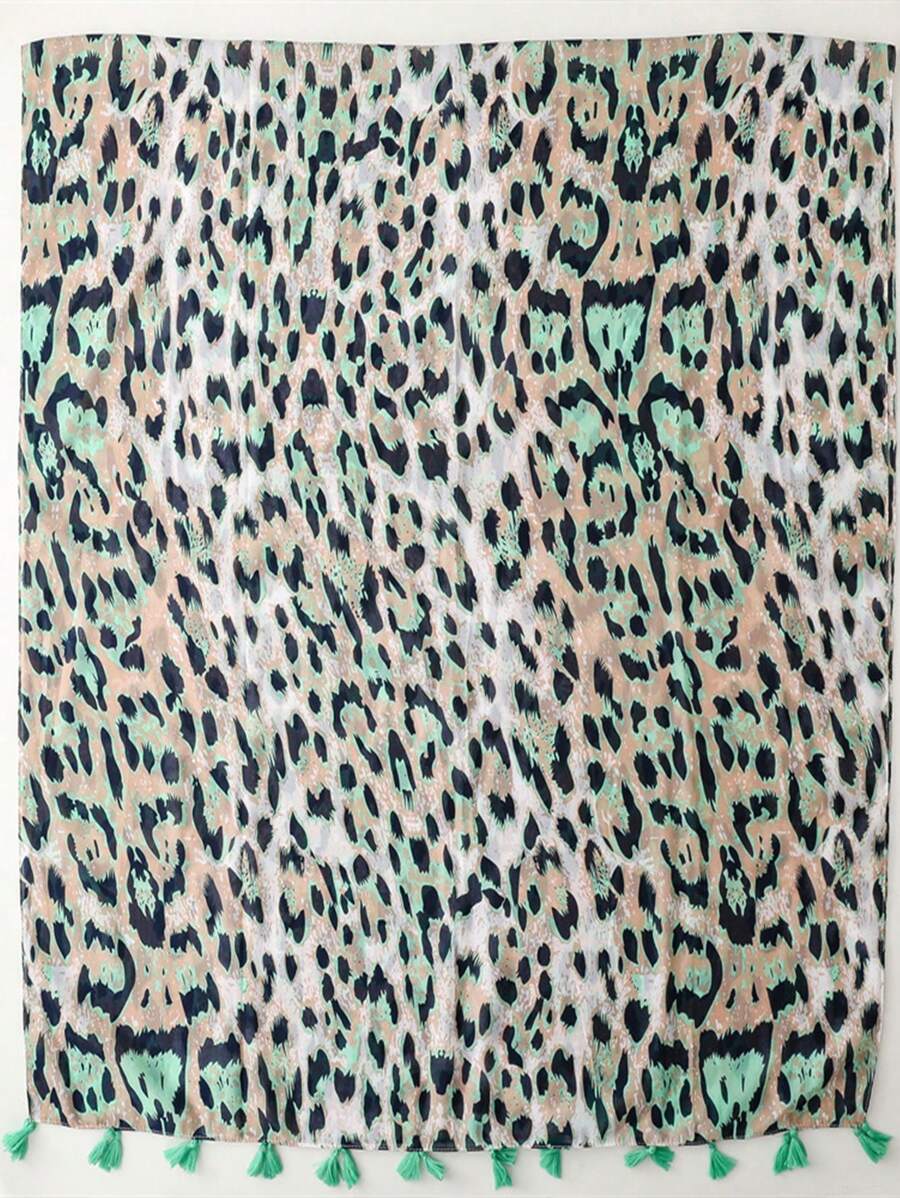 Elegant and simple silk scarf for women, large vivid leopard print scarf, bohemian scarf for spring and summer beach, linen fabric