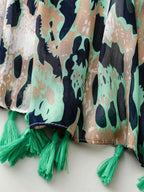 Elegant and simple silk scarf for women, large vivid leopard print scarf, bohemian scarf for spring and summer beach, linen fabric
