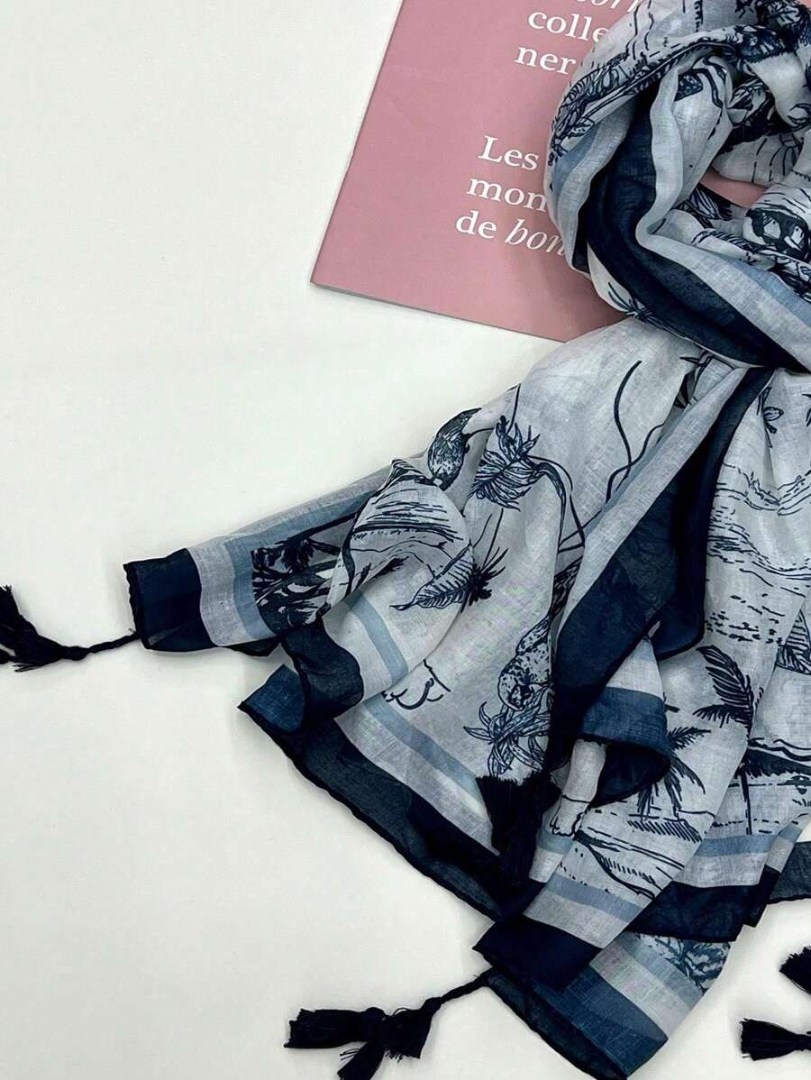 Fashionable Ruffle Stripe Print Retro Beach Scarf, Lightweight and Breathable, Provides Sun Protection, Suitable for Women's Casual, Outdoor, Travel, New Women's Chiffon Scarf, Multicolor Beachwear