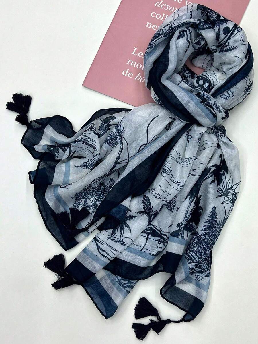 Fashionable Ruffle Stripe Print Retro Beach Scarf, Lightweight and Breathable, Provides Sun Protection, Suitable for Women's Casual, Outdoor, Travel, New Women's Chiffon Scarf, Multicolor Beachwear