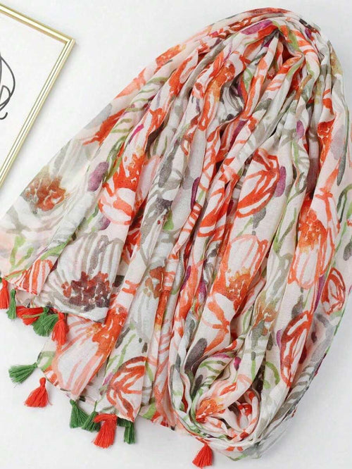 1 Piece Spring/Autumn Beach Accessory Floral Print Tassel Beach Scarf/Wrap