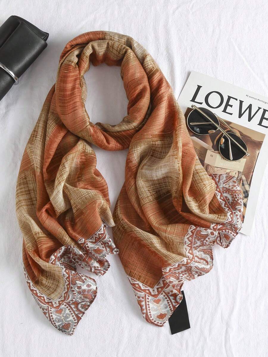 1pc Geometric Pattern Printed Linen Scarf, Made of soft and comfortable material, Scarf