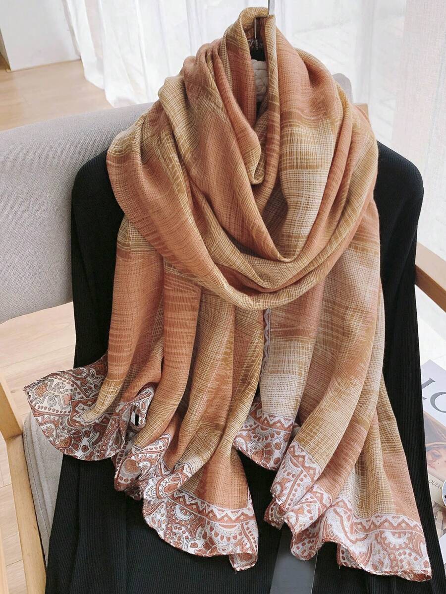 1pc Geometric Pattern Printed Linen Scarf, Made of soft and comfortable material, Scarf