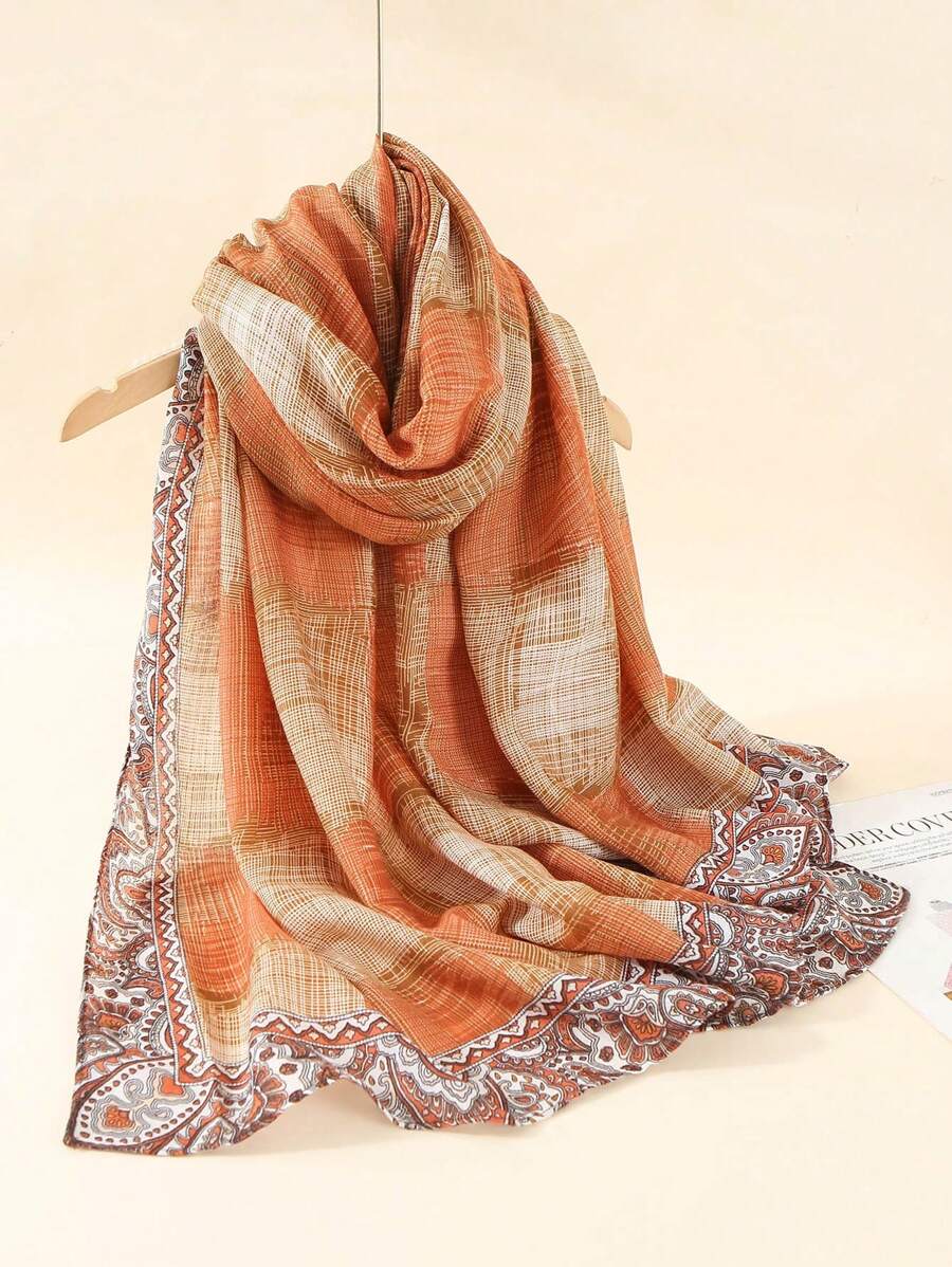 1pc Geometric Pattern Printed Linen Scarf, Made of soft and comfortable material, Scarf