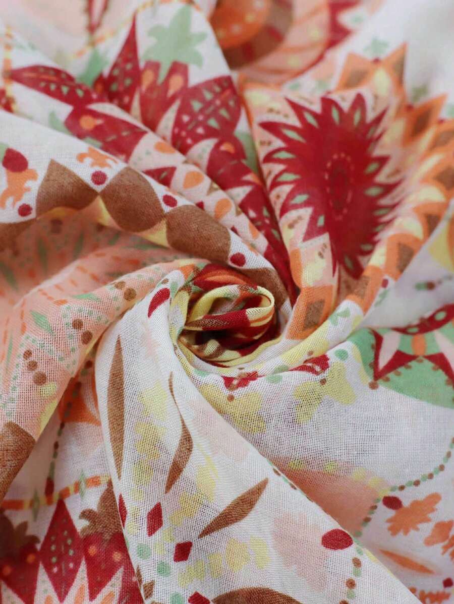 1-Piece Floral Print Scarf with Tassel Edges
