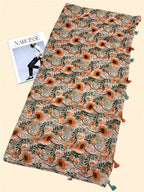 New Breathable Beach Scarf with Tassels, Fashionable Elegant Silk Scarf for Women, Versatile Long Scarf with Vivid Bohemian Print for Outdoor and Beach as a Head Wrap