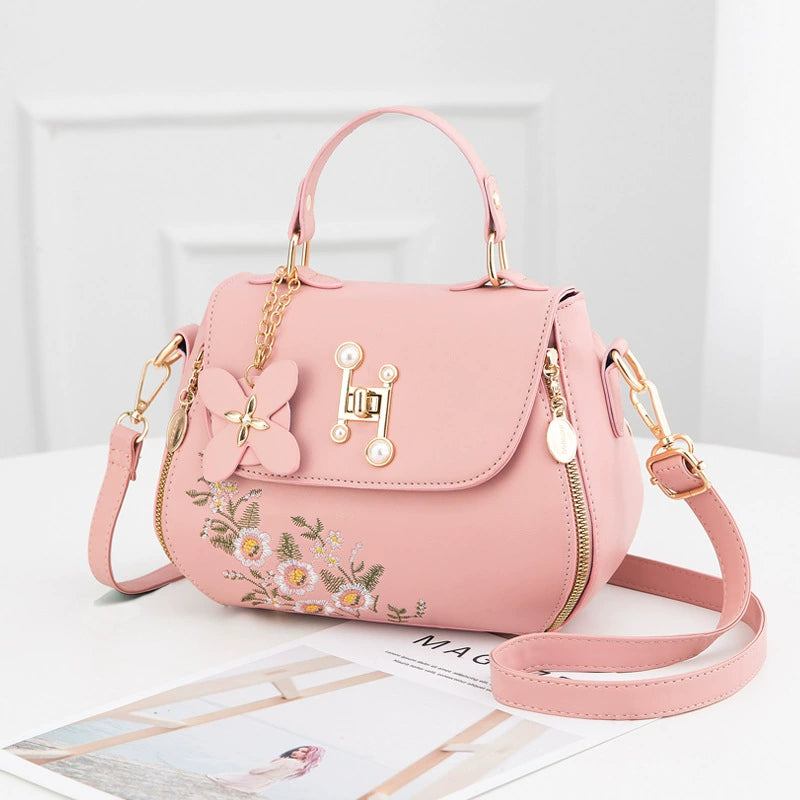 Casual and Fashionable Embroidered Bucket Bag 2025 Autumn New Handheld Small Bag Sweet Lady Shoulder Crossbody Bag