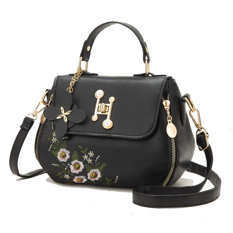 Casual and Fashionable Embroidered Bucket Bag 2025 Autumn New Handheld Small Bag Sweet Lady Shoulder Crossbody Bag