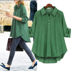 European and American Foreign Trade Women's Spring and Autumn New Two-color Fabric Shirt Large Size Loose Slimming Mid-length All-match Top