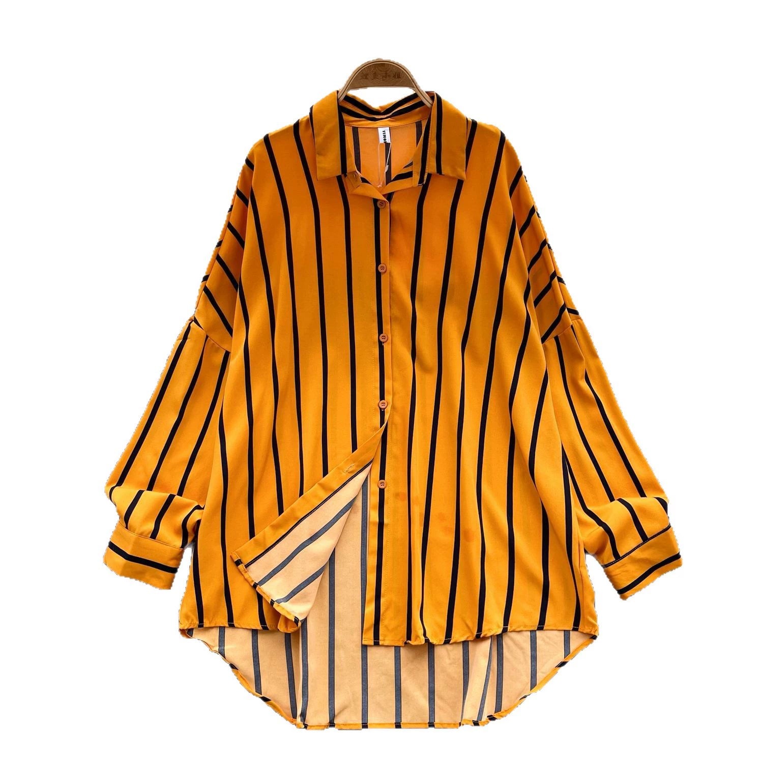 Women's Long-Sleeved Striped Shirt, New Autumn Style, European and American Style, Casual, Versatile, Loose Fit, Slimming, Mid-Length, Plus Size Shirt, Trendy