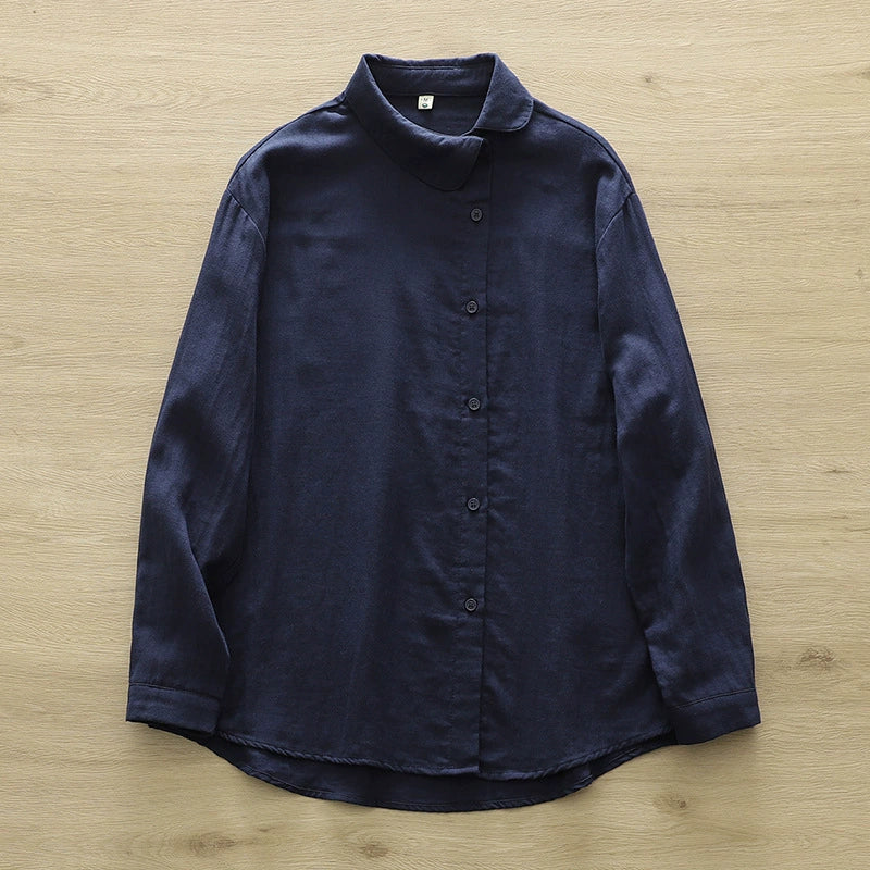 2024 Spring and Autumn New Style Casual Literary Small Round Neck Solid Color Double-Layer Yarn Long Sleeve Easiest for Match Shirt Women's Bottoming Top
