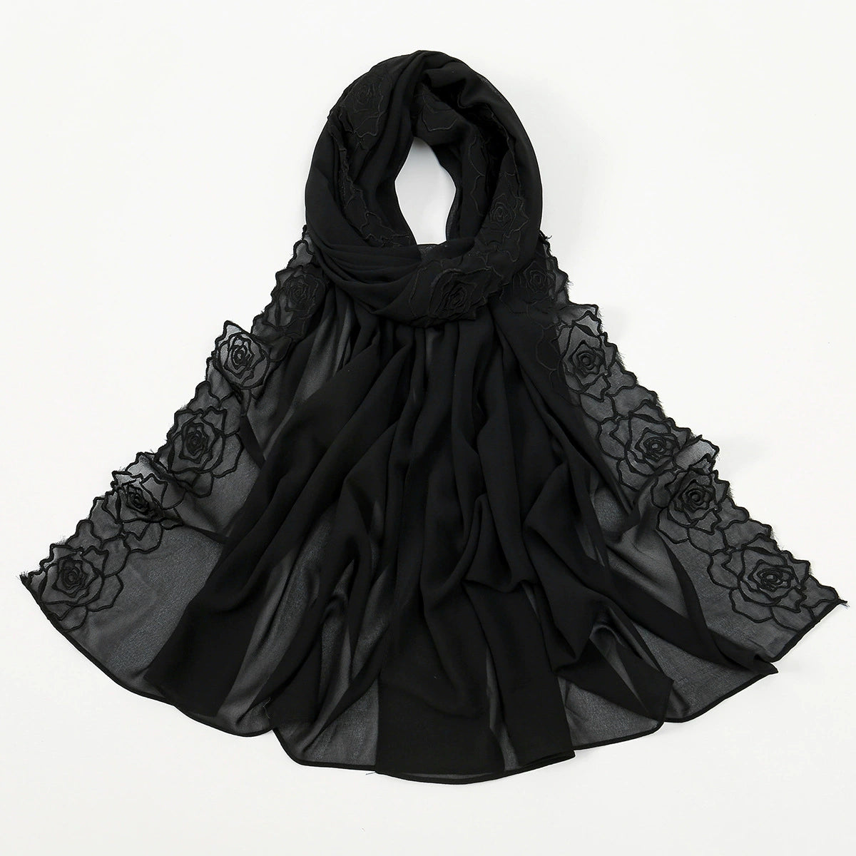 Hot-Selling Embroidered Chiffon Versatile Long Scarf, High-Quality, Comfortable, Breathable Women's Shawl, Headscarf, Fashionable Ol