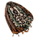 Foreign Trade Cross-border Export Retro Cotton and Linen Scarf Thick Green Leopard Scarf Warm Tassel Shawl Accessories