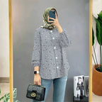 Cross-border Muslim floral print shirt artistic retro cardigan loose top women's drape shirt Women