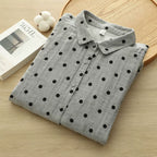 Factory Direct Sale Japanese Retro Polka Dot Print Artistic All-Cotton Double-Layer Gauze Shirt for Women Cotton Gauze Doll Collar Shirt