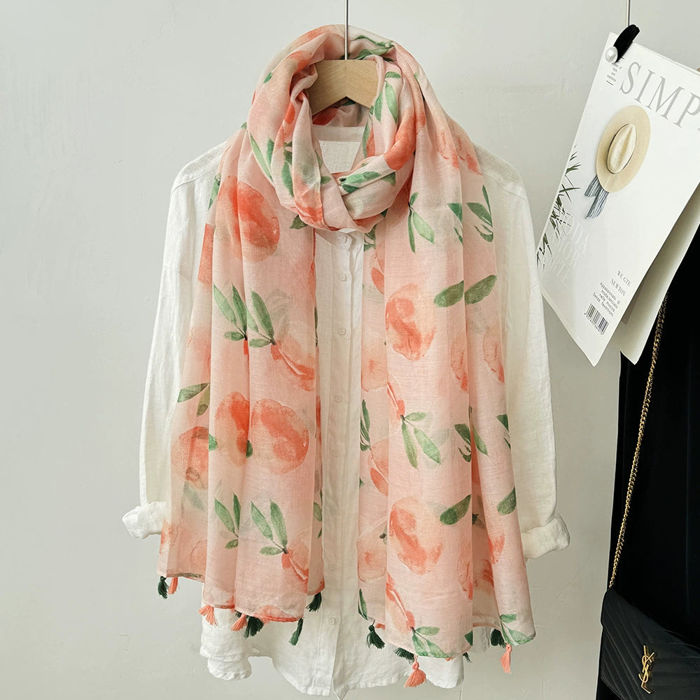 Sweet and Fresh Dye Peach Scarf Women's Spring and Autumn New Cotton All-match Travel Beach Towel Sunscreen Shawl