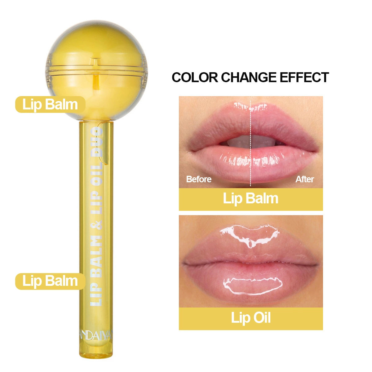 Cross-Border Color-Changing Lip Glazehaidaiyan Makeup Two-In-One Lollipop Moisturizing Lipstick Lip Oil Lip Gloss