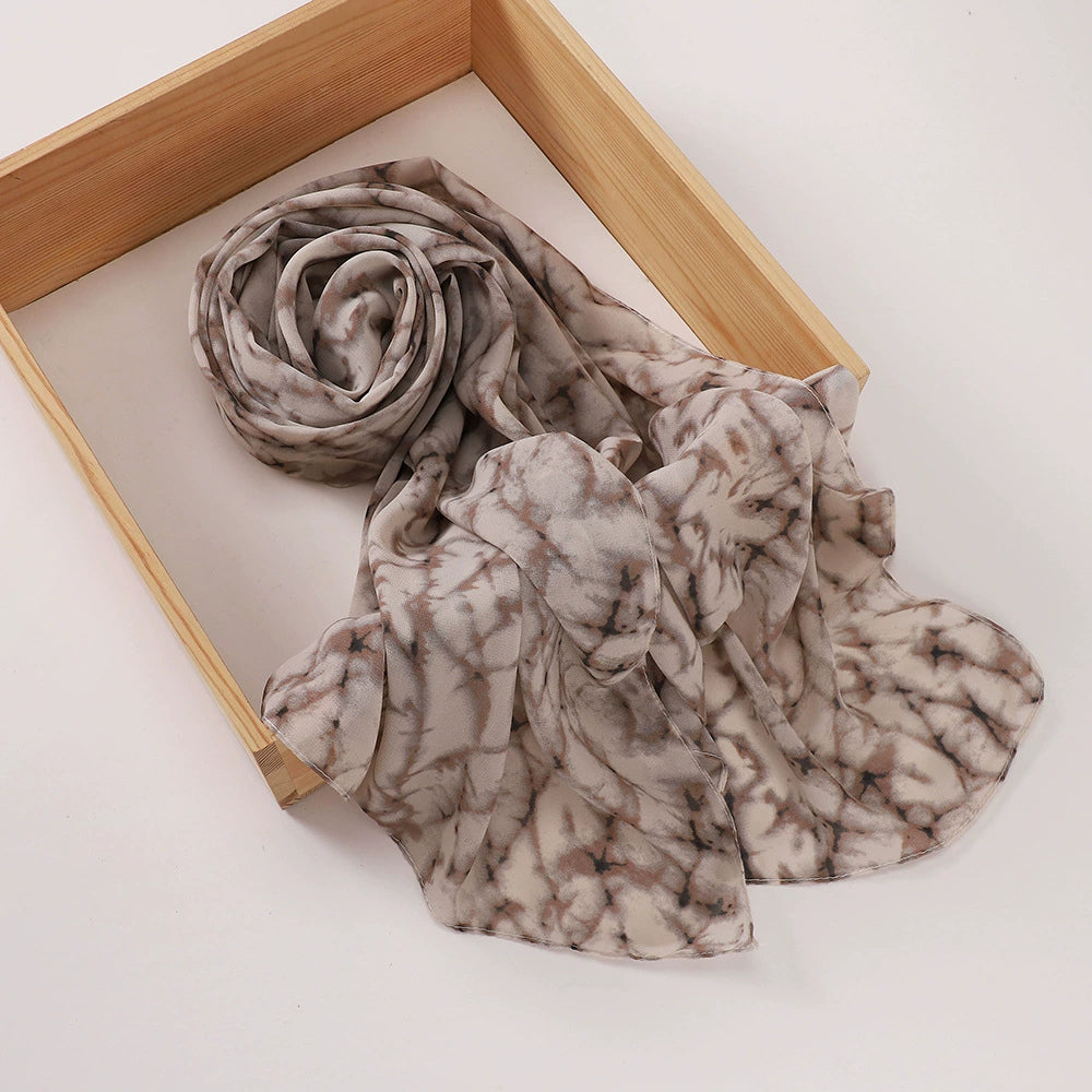 New Malaysian Pearl Chiffon Silk Scarf Rose Print Hijab Hui Turban Gauze Scarf Wholesale