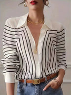 Autumn 2025 Striped Shirt Women's Long-sleeved Loose High-end Elegant Slim-fit Crepe de Chine Silk Top Women's Shirt