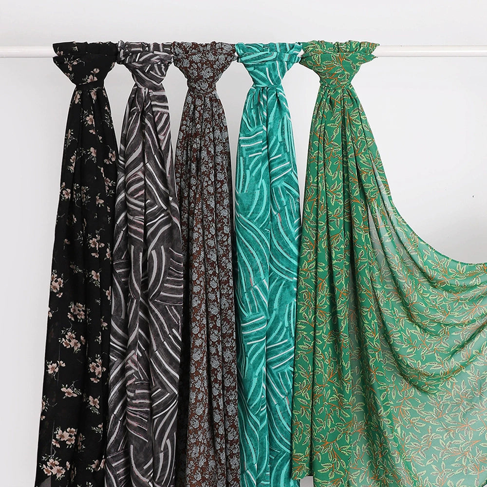 New Malaysian Pearl Chiffon Silk Scarf Rose Print Hijab Hui Turban Gauze Scarf Wholesale