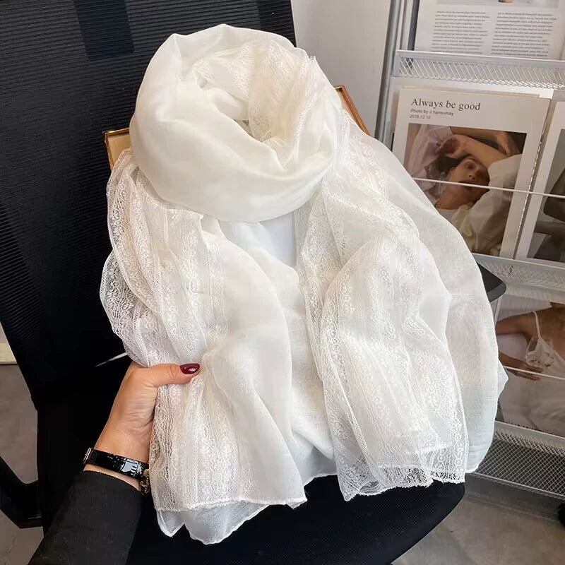 French lace cotton and linen scarf Spring and Autumn new artistic shawl women's autumn and winter thin scarf fashion scarf winter