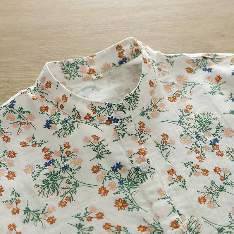 Japanese style floral shirt Women's stand collar elegant loose all-match top long sleeve printed top women's wholesale