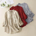 Real Shot of 2025 New French Style Women's Clothing, High-End, Belly-Covering, Slimming Look Top, Puff-Sleeved Cotton and Linen Shirt, Summer